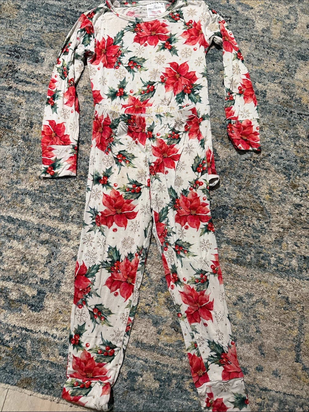 Posh Peanut Red Poinsettia Holiday Pajama Set - White